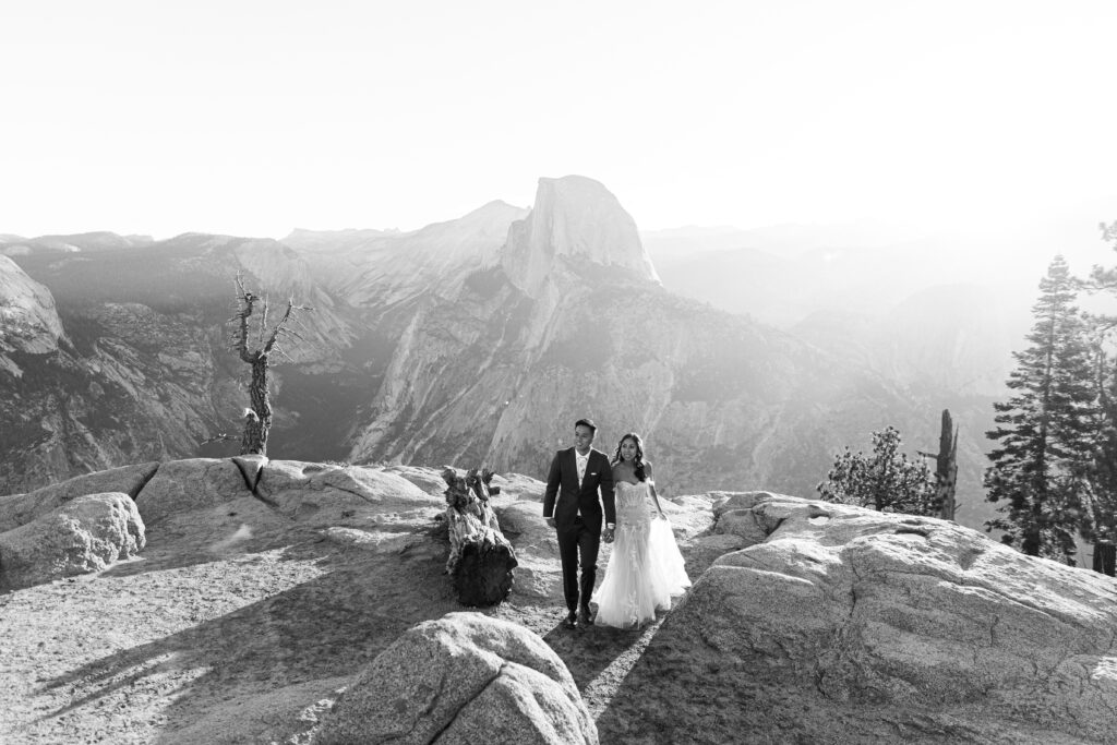 Inside of Yosemite National Park for an adventure destination wedding! Plan your Yosemite Elopement & find your wedding photographer at Glacier Point