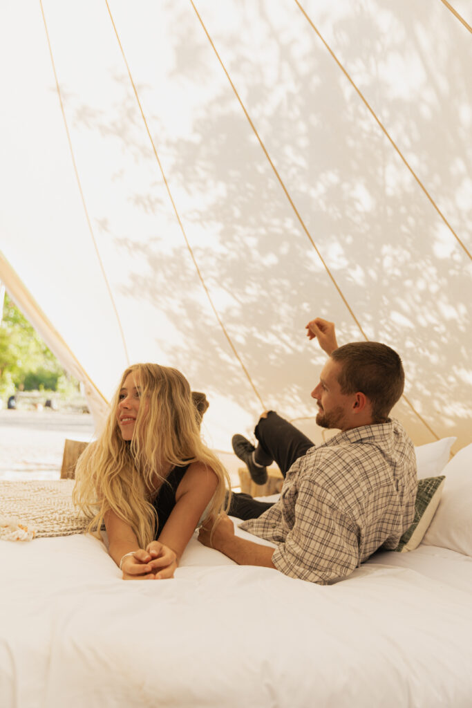 Kanab Utah Glamping Tent Couples' Session | Summer Greens & Air Mattress Floating Date